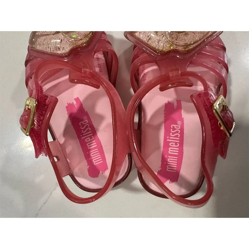 Mini Melissa Girls‎ Pink Glitter Aranha Lip Sandals Size infant 5